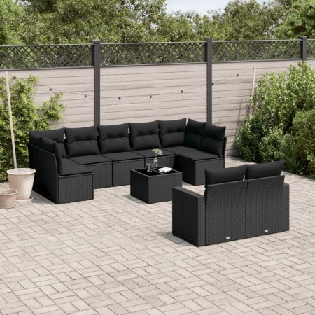 Set de sofás de jardín 10 pzas cojines ratán sintético negro de , Conjuntos de jardín - Ref: Foro24-3219415, Precio: 621,95 €...
