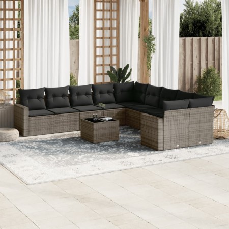 Set de sofás de jardín 11 pzas y cojines ratán sintético gris de , Conjuntos de jardín - Ref: Foro24-3219510, Precio: 644,45 ...