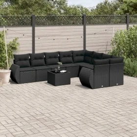 Garden sofa set 10 pieces with black synthetic rattan cushions by , Modular outdoor sofas - Ref: Foro24-3221844, Price: 657,5...