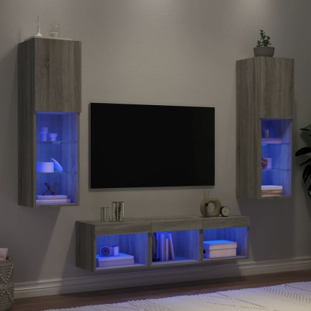 Muebles TV pared con LED 5 pzas madera ingeniería gris Sonoma en Muebles TV | Comprar online en Foru.es