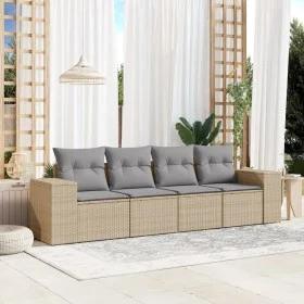 Garden sofa set with cushions 4 pieces beige synthetic rattan by , Modular outdoor sofas - Ref: Foro24-3222278, Price: 275,58...