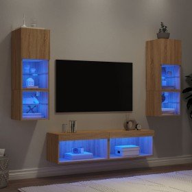 Muebles TV pared con LED 6 pzas madera ingeniería roble Sonoma en Muebles TV | Comprar online en Foru.es