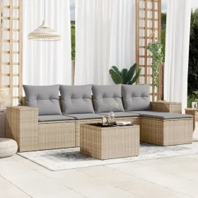 Garden sofa set with cushions 6 pieces beige synthetic rattan by , Modular outdoor sofas - Ref: Foro24-3222498, Price: 366,92...