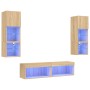 Muebles TV pared con LED 6 pzas madera ingeniería roble Sonoma en Muebles TV | Comprar online en Foru.es