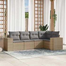 Garden sofa set with cushions 5 pieces beige synthetic rattan by , Modular outdoor sofas - Ref: Foro24-3222528, Price: 349,50...