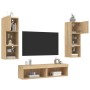 Muebles TV pared con LED 6 pzas madera ingeniería roble Sonoma en Muebles TV | Comprar online en Foru.es