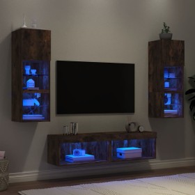 Muebles TV pared con LED 6 pzas madera ingeniería roble ahumado en Muebles TV | Comprar online en Foru.es