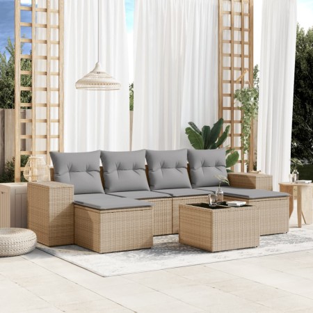 Set sofás de jardín 7 piezas y cojines ratán sintético beige de , Conjuntos de jardín - Ref: Foro24-3222928, Precio: 396,54 €...