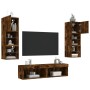 Muebles TV pared con LED 6 pzas madera ingeniería roble ahumado en Muebles TV | Comprar online en Foru.es
