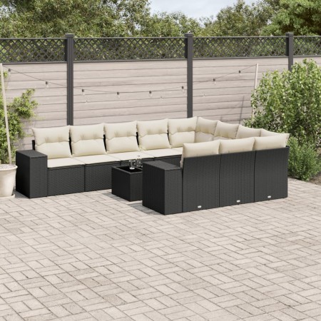 Set de sofás de jardín 11 pzas y cojines ratán sintético negro de , Conjuntos de jardín - Ref: Foro24-3223095, Precio: 606,97...