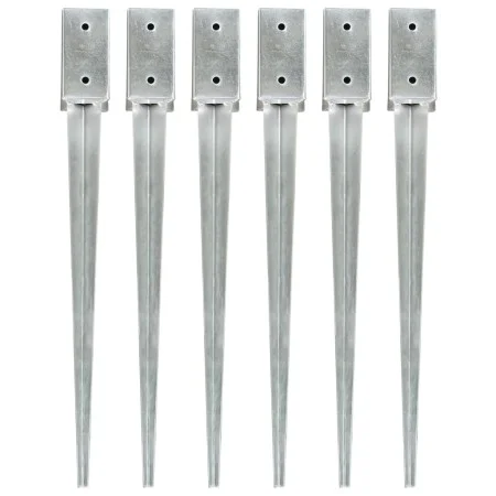 Picas de tierra 6 uds acero galvanizado plateado 7x7x75 cm de vidaXL, Puntas para anclaje en el suelo - Ref: Foro24-145402, P...
