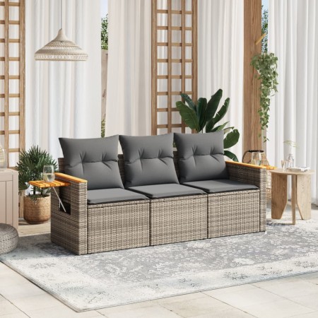 Set de sofá de jardín 3 pzas y cojines ratán sintético gris de , Conjuntos de jardín - Ref: Foro24-3259001, Precio: 224,49 €,...