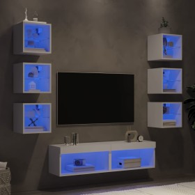 Muebles de TV de pared con LED 8 pzas madera ingeniería blanco en Muebles TV | Comprar online en Foru.es