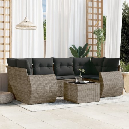 Set de sofás de jardín 7 piezas con cojines ratán PE gris de , Conjuntos de jardín - Ref: Foro24-3253457, Precio: 469,84 €, D...