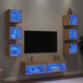 Muebles TV pared con LED 8 pzas madera ingeniería roble Sonoma en Muebles TV | Comprar online en Foru.es