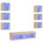 Muebles TV pared con LED 8 pzas madera ingeniería roble Sonoma en Muebles TV | Comprar online en Foru.es