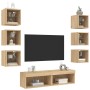 Muebles TV pared con LED 8 pzas madera ingeniería roble Sonoma en Muebles TV | Comprar online en Foru.es
