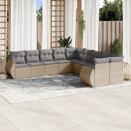Juego de sofás jardín con cojines beige 10 pzas ratán sintético de , Conjuntos de jardín - Ref: Foro24-3254246, Precio: 642,3...