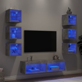 Muebles TV pared con LED 8 pzas madera ingeniería gris hormigón en Muebles TV | Comprar online en Foru.es