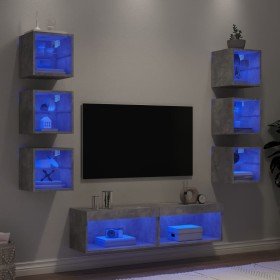 Muebles TV pared con LED 8 pzas madera ingeniería gris hormigón en Muebles TV | Comprar online en Foru.es