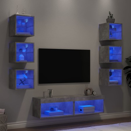 Muebles TV pared con LED 8 pzas madera ingeniería gris hormigón en Muebles TV | Comprar online en Foru.es