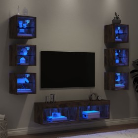 Muebles TV pared con LED 8 pzas madera ingeniería roble ahumado en Muebles TV | Comprar online en Foru.es