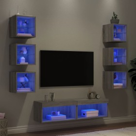 Muebles TV pared con LED 8 pzas madera ingeniería gris Sonoma en Muebles TV | Comprar online en Foru.es