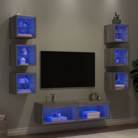 Muebles TV pared con LED 8 pzas madera ingeniería gris Sonoma en Muebles TV | Comprar online en Foru.es
