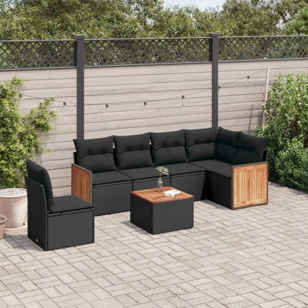 Set de comedor de jardín 7 pzas y cojines ratán sintético negro de , Conjuntos de jardín - Ref: Foro24-3227700, Precio: 433,7...