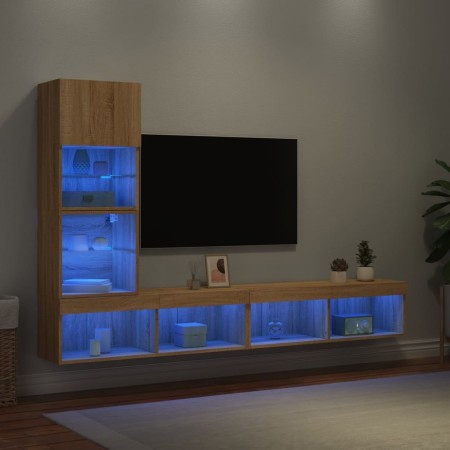 Muebles TV pared con LED 4 pzas madera ingeniería roble Sonoma en Muebles TV | Comprar online en Foru.es