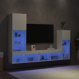 Muebles de TV de pared con LED 4 pzas madera ingeniería blanco en Muebles TV | Comprar online en Foru.es