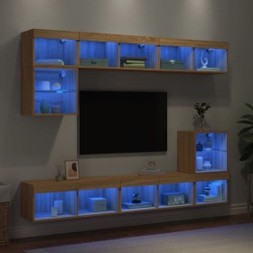 Muebles TV pared con LED 8 pzas madera ingeniería roble Sonoma en Muebles TV | Comprar online en Foru.es