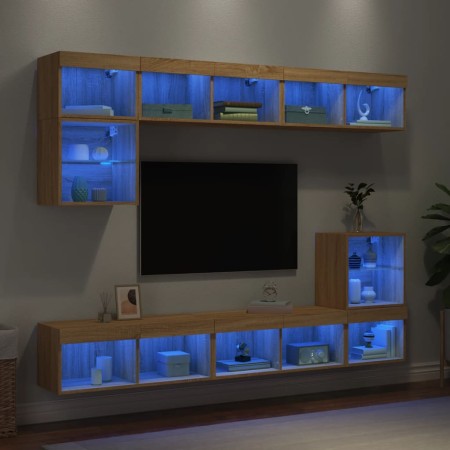 Muebles TV pared con LED 8 pzas madera ingeniería roble Sonoma en Muebles TV | Comprar online en Foru.es