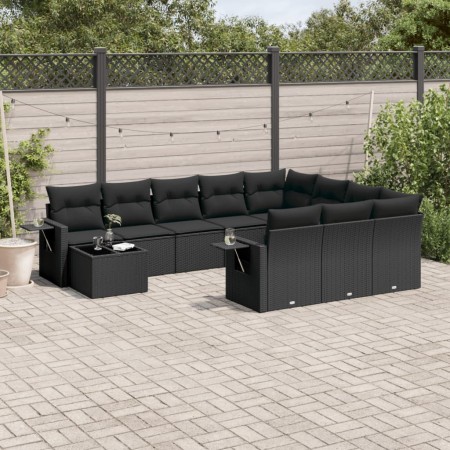 Set de sofás de jardín 11 pzas y cojines ratán sintético negro de , Conjuntos de jardín - Ref: Foro24-3253062, Precio: 694,50...