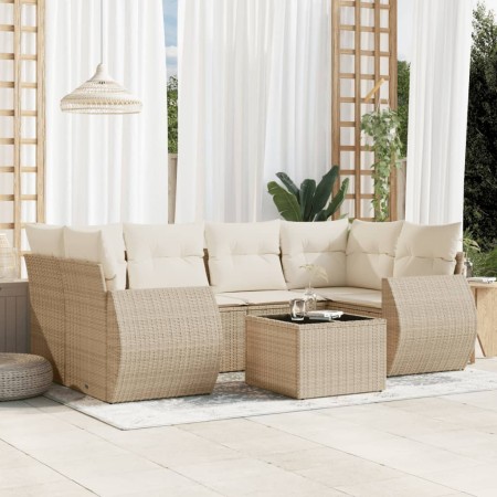 Set sofás de jardín 7 piezas y cojines ratán sintético beige de , Conjuntos de jardín - Ref: Foro24-3221117, Precio: 506,60 €...