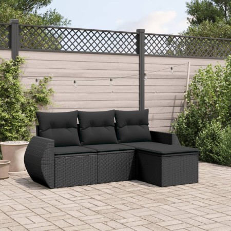 Juego de sofás jardín 4 pzas con cojines ratán sintético negro de , Conjuntos de jardín - Ref: Foro24-3221264, Precio: 255,77...
