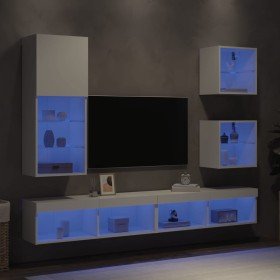 Muebles de TV de pared con LED 5 pzas madera ingeniería blanco en Muebles TV | Comprar online en Foru.es