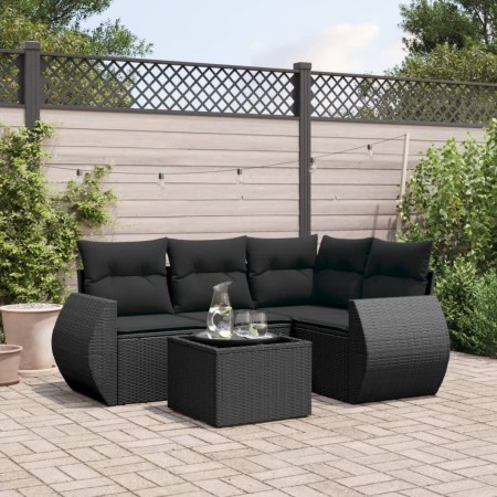 Set de muebles de jardín 5 pzas y cojines ratán sintético negro de , Conjuntos de jardín - Ref: Foro24-3221314, Precio: 344,1...