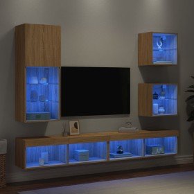 Muebles TV pared con LED 5 pzas madera ingeniería roble Sonoma en Muebles TV | Comprar online en Foru.es