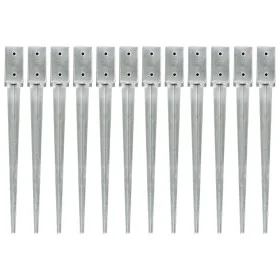 Picas de tierra 12 uds acero galvanizado plateado 7x7x75 cm de vidaXL, Puntas para anclaje en el suelo - Ref: Foro24-145403, ...
