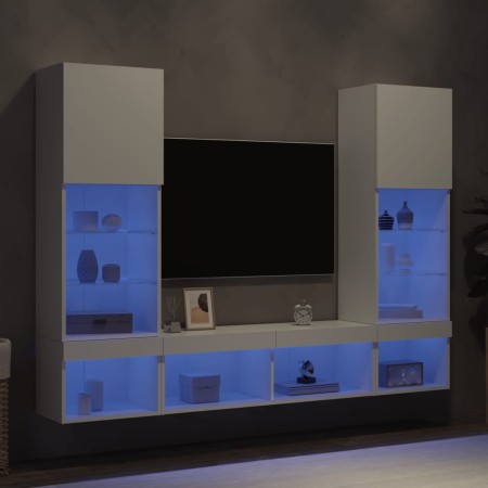 Muebles de TV de pared con LED 5 pzas madera ingeniería blanco en Muebles TV | Comprar online en Foru.es