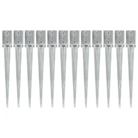 Picas de tierra 12 uds acero galvanizado plateado 9x9x75 cm de vidaXL, Puntas para anclaje en el suelo - Ref: Foro24-145415, ...