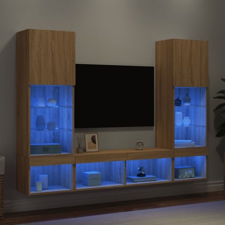 Muebles TV pared con LED 5 pzas madera ingeniería roble Sonoma en Muebles TV | Comprar online en Foru.es