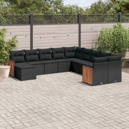 Set de sofás de jardín 11 pzas y cojines ratán sintético negro de , Conjuntos de jardín - Ref: Foro24-3228246, Precio: 673,46...