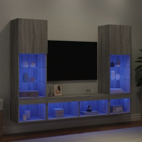 Muebles TV pared con LED 5 pzas madera ingeniería gris Sonoma en Muebles TV | Comprar online en Foru.es