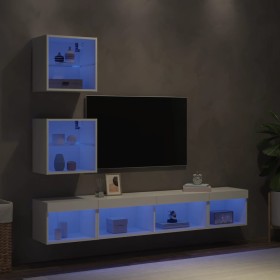 Muebles de TV de pared con LED 5 pzas madera ingeniería blanco en Muebles TV | Comprar online en Foru.es