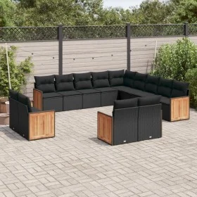 Garden sofa and cushion set 13 pieces black synthetic rattan by , Garden sets - Ref: Foro24-3228204, Price: 913,59 €, Discoun...