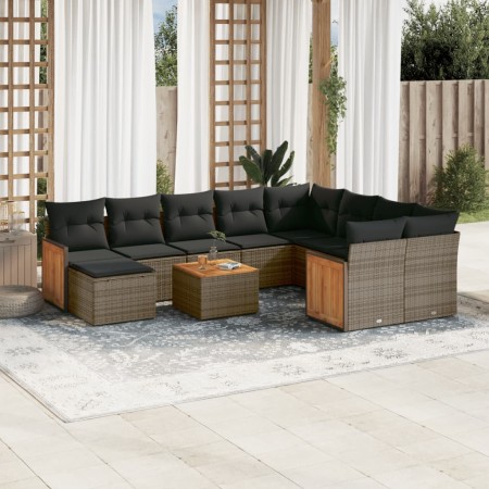 Set de sofás de jardín 11 pzas y cojines ratán sintético gris de , Conjuntos de jardín - Ref: Foro24-3228244, Precio: 621,42 ...