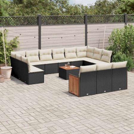 Set de sofás de jardín y cojines 14 pzas ratán sintético negro de , Conjuntos de jardín - Ref: Foro24-3228142, Precio: 771,59...