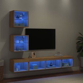 Muebles TV pared con LED 5 pzas madera ingeniería roble Sonoma en Muebles TV | Comprar online en Foru.es